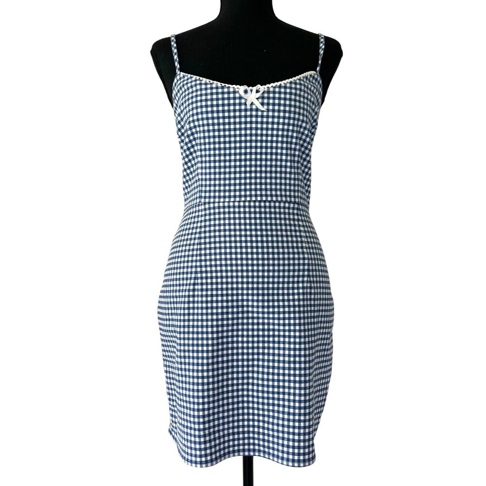 Urban Outfitters Blue Gingham Mini Dress bow Coquette Cottagecore summer Twee S